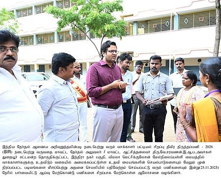 வாக்காளா் பட்டியல் சிறப்பு தீவிர திருத்தப் பணி: ஆட்சியா் ஆய்வு